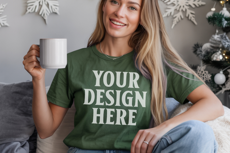 Light Green Comfort Colors 1717 Christmas Shirt Mockup, Coz