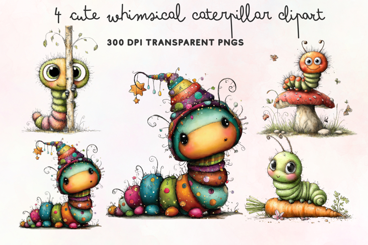 Cute Whimsical Caterpillar Clipart PNG example image 1