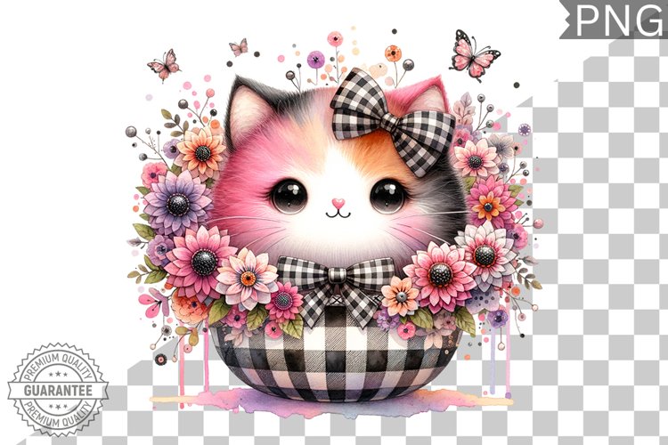 Cat With Flowers Sublimation - Clipart PNG Design