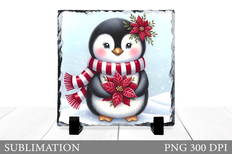 Christmas Penguin Slate Design. Cute Penguin Sublimation example image 1