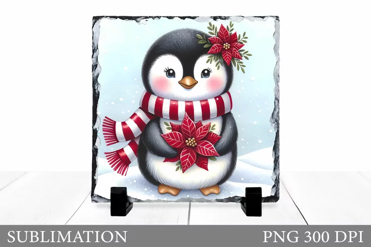 Christmas Penguin Slate Design. Cute Penguin Sublimation
