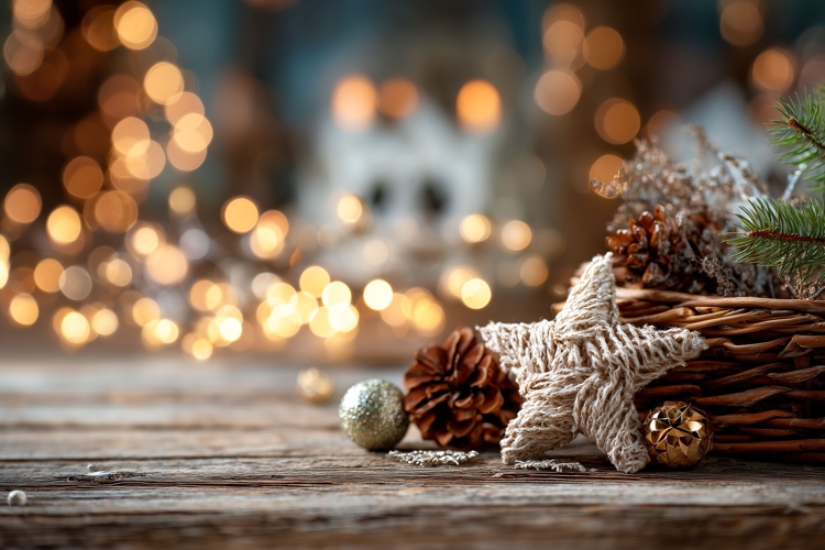 Christmas Lights Background Design, Winter Mockup Background