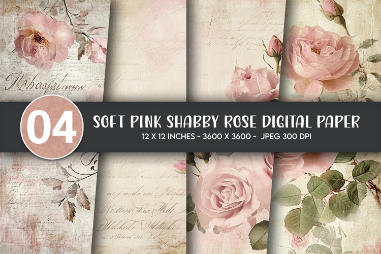 Soft Pink Shabby Rose Digital Paper example image 1
