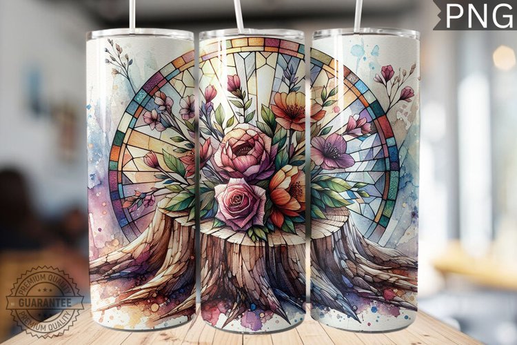 Watercolor Flower Wooden Stump Tumbler - High Quality 3Dpi example image 1