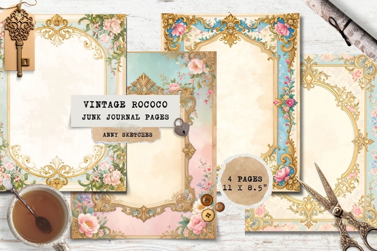 4 Rococo Stained Glass Border Page Pastel Ornate Frame