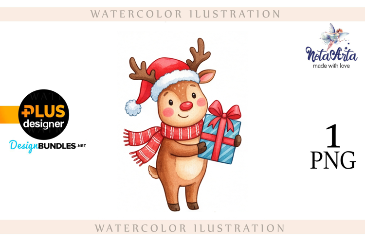 Christmas deer watercolor illustration