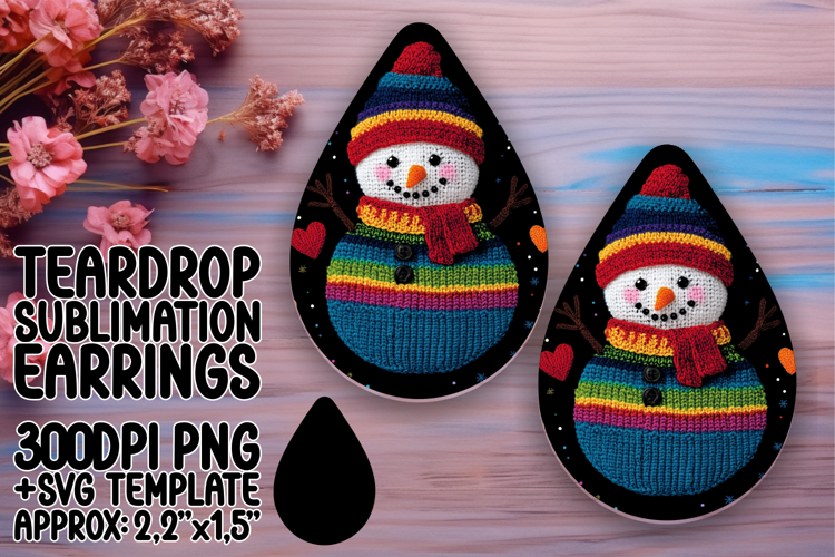 Elegant Teardrop Sublimation Design Template , Snowman