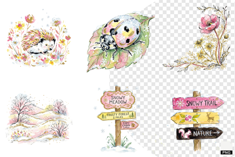 Snowy Flowers Garden Clipart