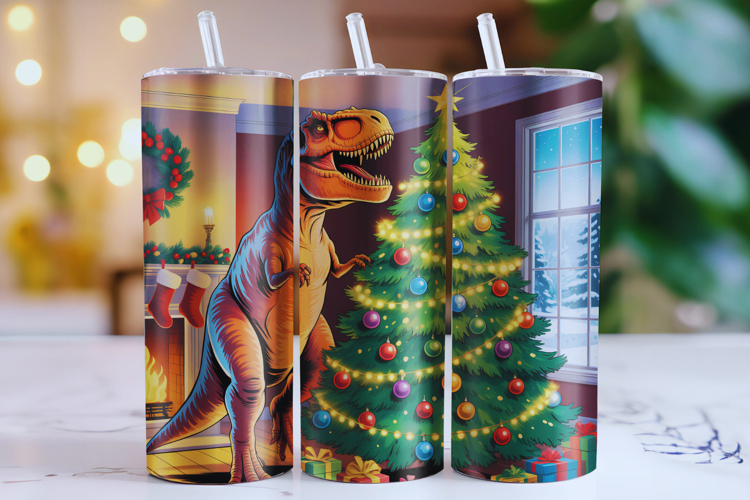 Merry Dinosaur Tumbler Wrap | Christmas Wrap
