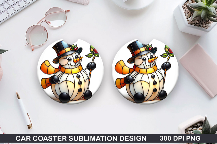 Snowman Car Coaster Sublimation|Christmas Coaster PNG Design