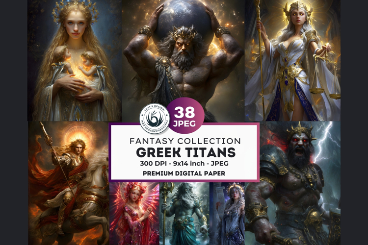 Fantasy Greek Titans Digital Paper Character Illustrations