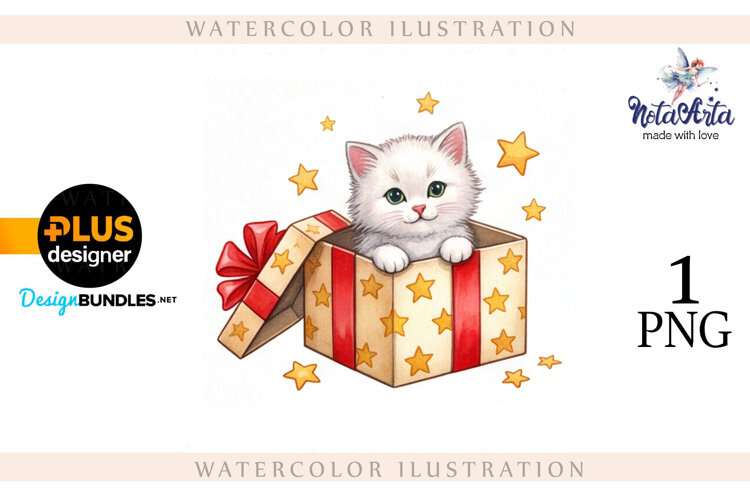 Christmas Kitten in Watercolor Style example image 1