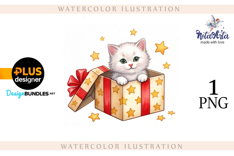 Christmas Kitten in Watercolor Style