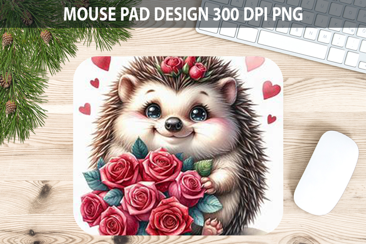 Watercolor Hedgehog Mouse Pad Sublimation - Valentines PNG