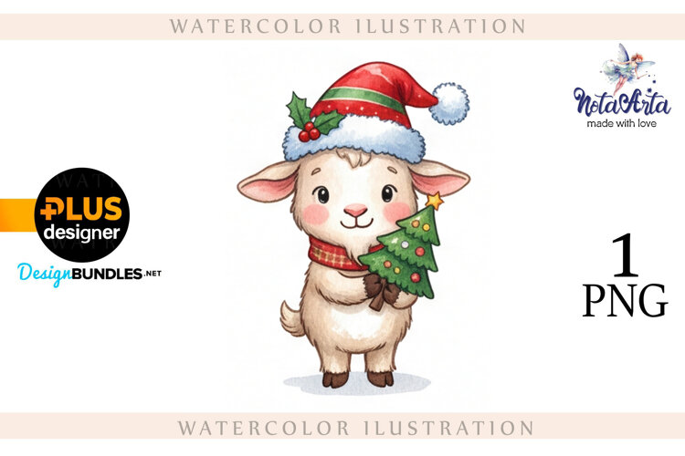 Christmas Goat in Watercolor Style example image 1