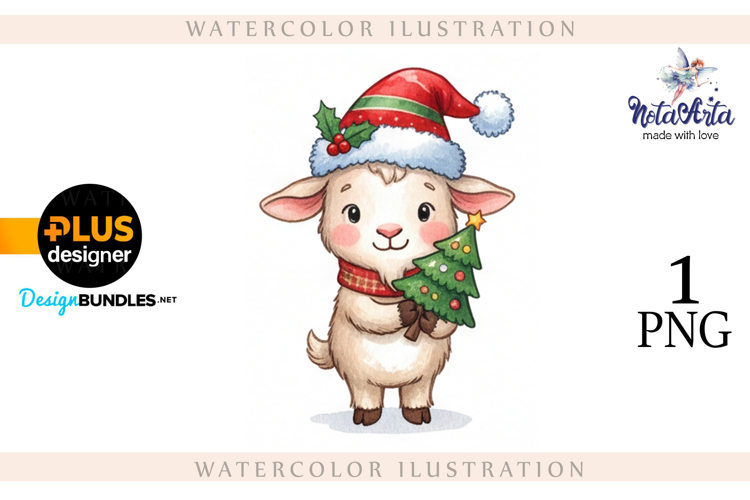 Christmas Goat in Watercolor Style