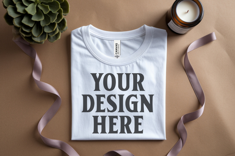 White Folded Bella Canvas 3001 Flat Lay T-Shirt Mock