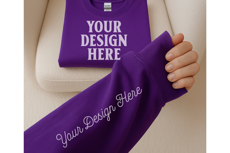 Gildan 18000 Purple Sleeve Sweatshirt Mockup