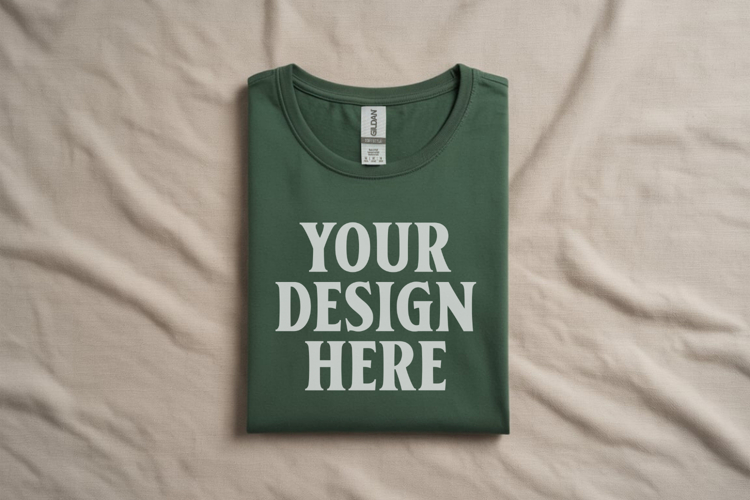 Gildan 64000 Charcoal Folded T-Shirt Mockup | Flat Lay Unise