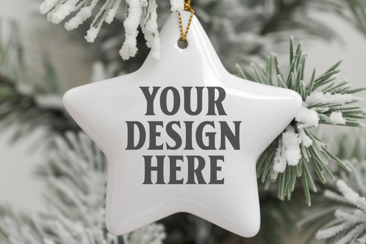 Christmas Star Ceramic Ornaments Mockup | Holiday Star Ornam