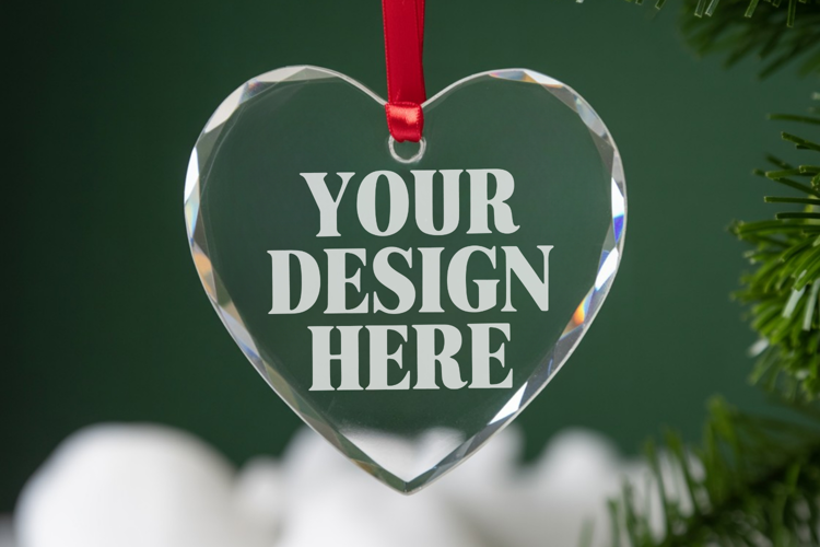 Christmas Heart Crystal Glass Ornament Mockups