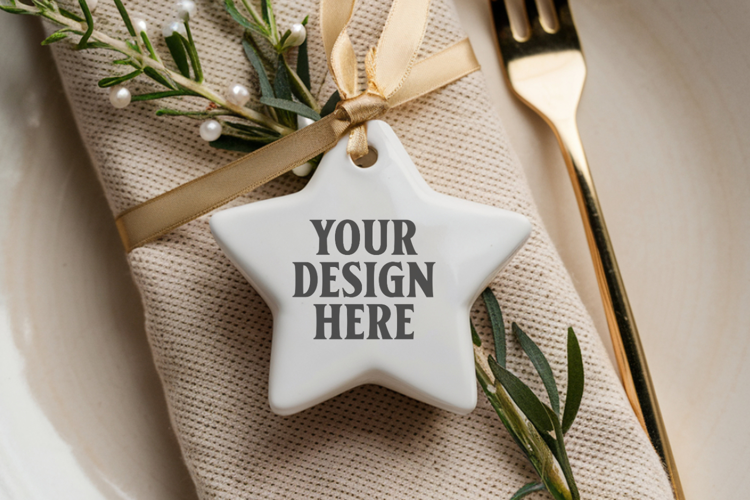 Christmas Star Ceramic Ornament Mockup | Holiday Star Tree