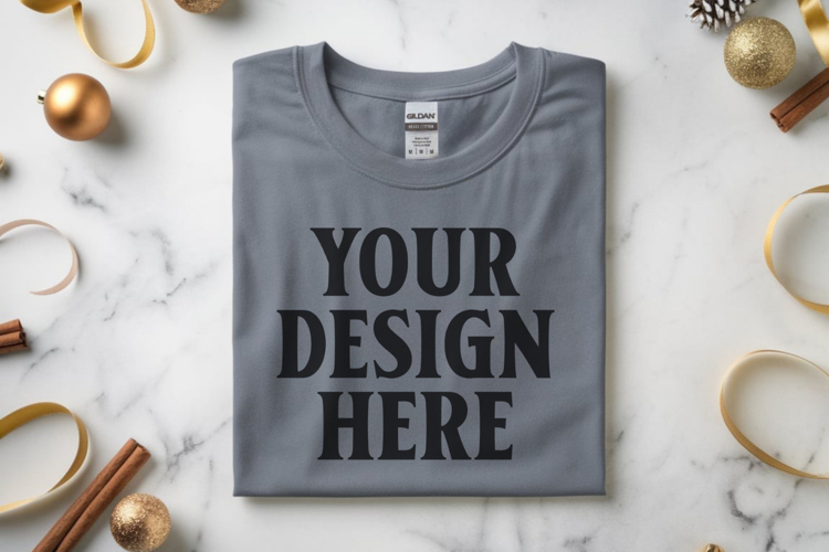 Gildan 64000 Sport Grey Folded Christmas Flat Lay T-shirt