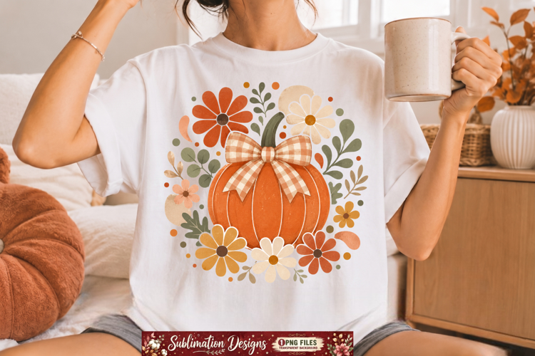Boho Fall Pumpkin Floral Sublimation PNG