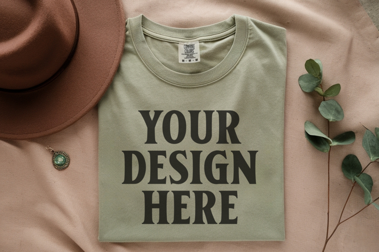 Moss Comfort Colors 1717 Folded Tshirt Mockups
