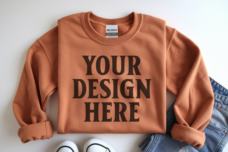 Orange Gildan 18000 Folded Flat Lay Mockups