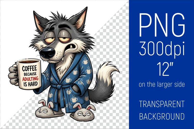 Funny Morning Coffee Wolf | Cute Coffee Lover Clipart example image 1