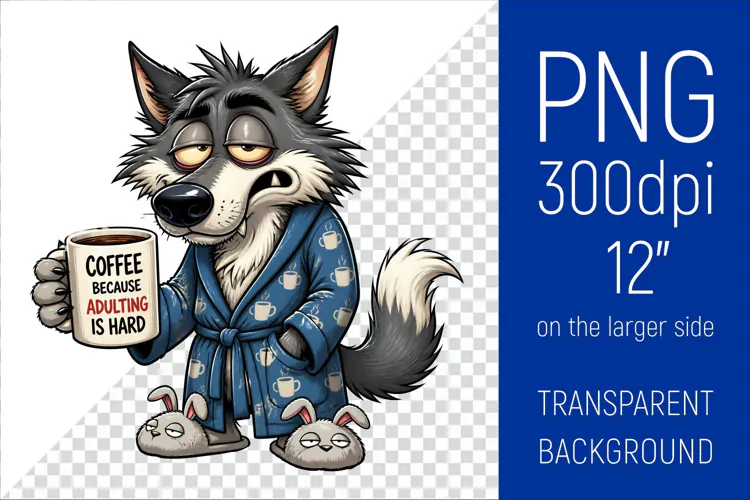 Funny Morning Coffee Wolf | Cute Coffee Lover Clipart