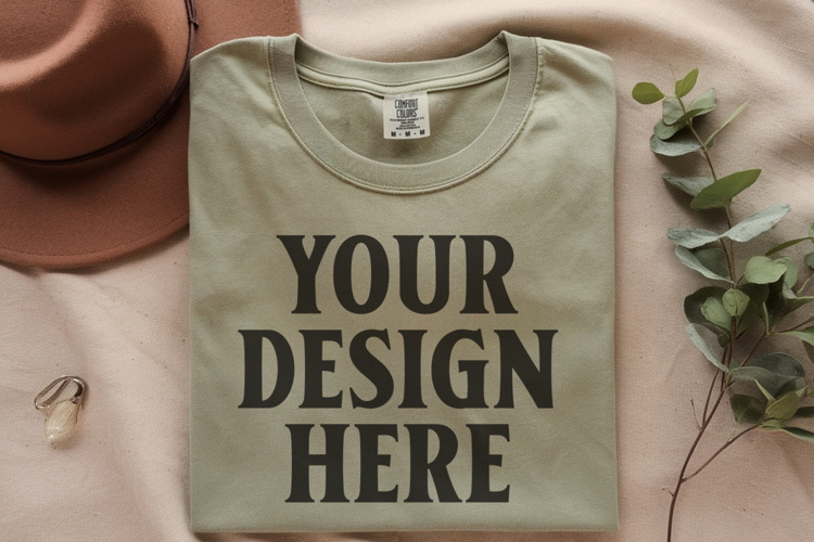 Moss Comfort Colors 1717 Folded Tshirt Mockups
