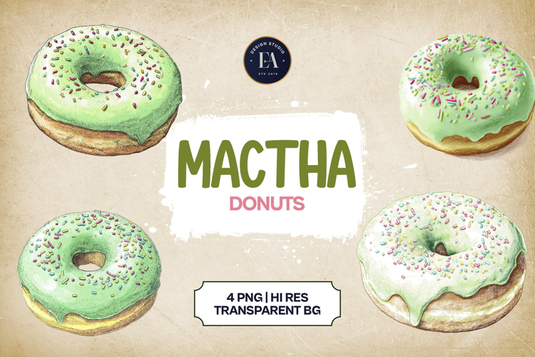 Matcha Donuts Clipart Bundle 4 PNG