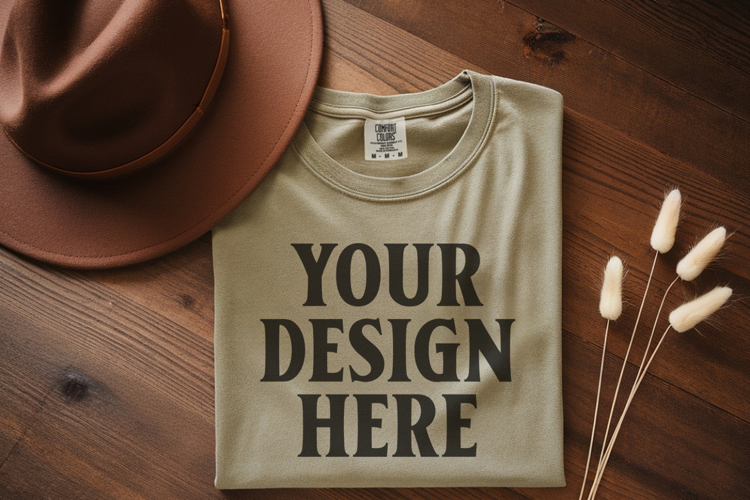 Moss Comfort Colors 1717 Folded Tshirt Mockups
