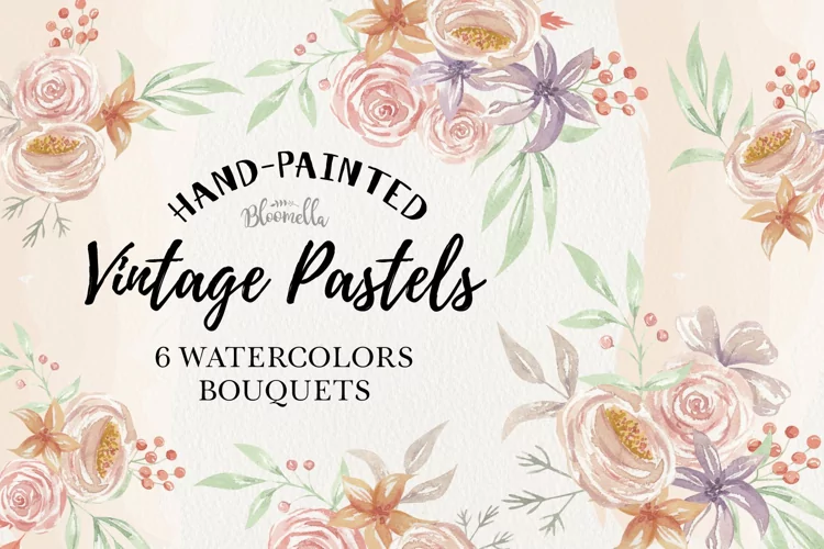 Vintage Pastels Florals Bouquets Watercolor Wedding Pink