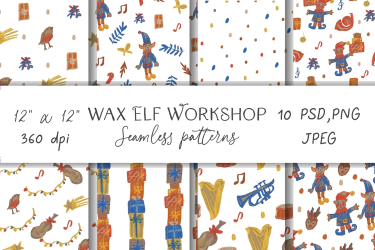 Wax Crayons Elf Workshop Seamless Patterns