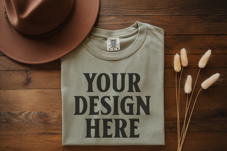 Moss Comfort Colors 1717 Folded Tshirt Mockups