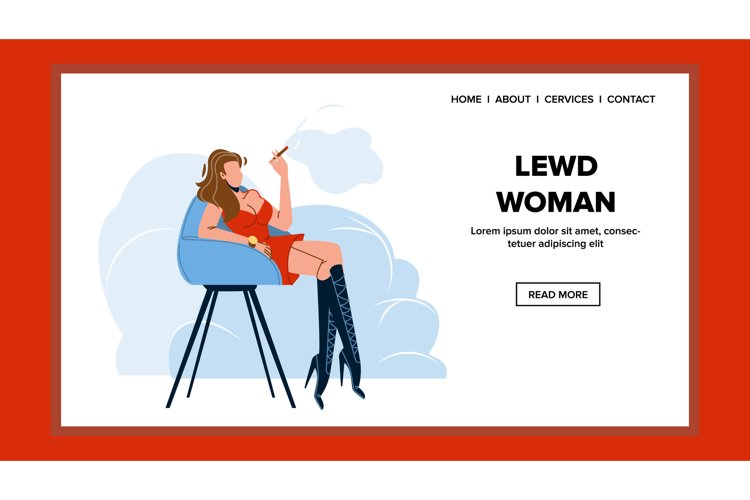 Lewd Woman Sitting On Chair And Smoking Vector example image 1