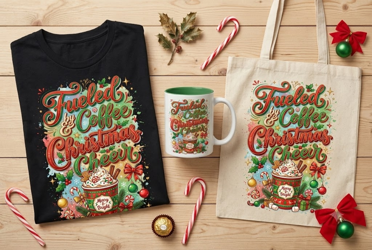 Fueled by Coffee & Christmas Cheer PNG | Holiday Design