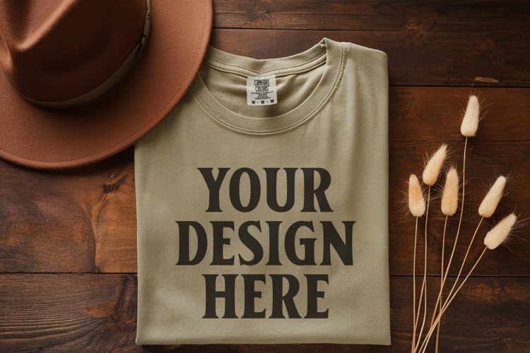 Moss Comfort Colors 1717 Folded Tshirt Mockups