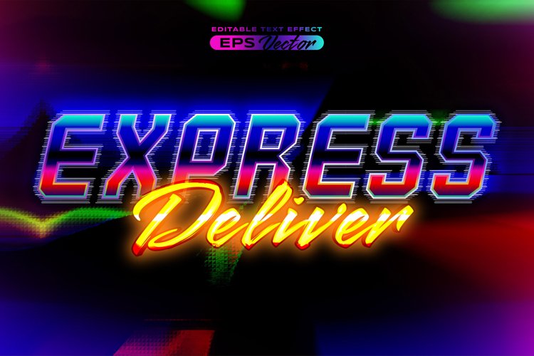 Retro text effect express delivery futuristic editable 80s