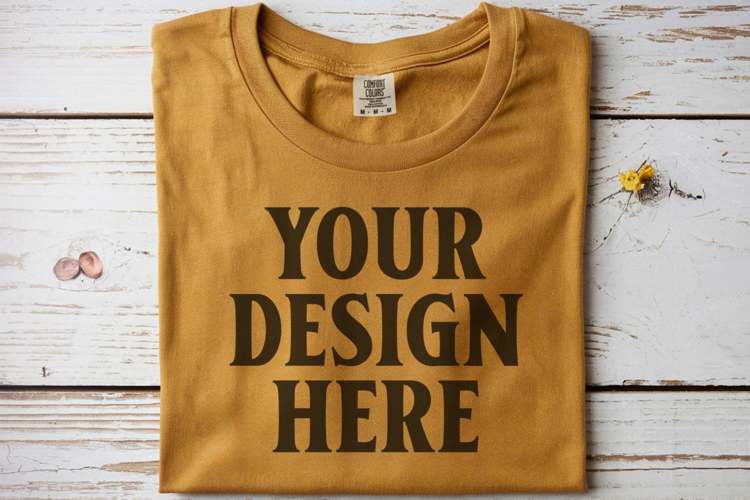 Mustard Comfort Colors 1717 Folded Tshirt Mockups