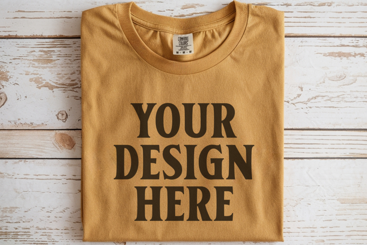 Mustard Comfort Colors 1717 Folded Tshirt Mockups