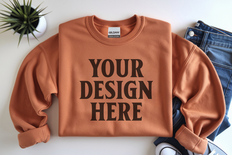 Orange Gildan 18000 Folded Flat Lay Mockups