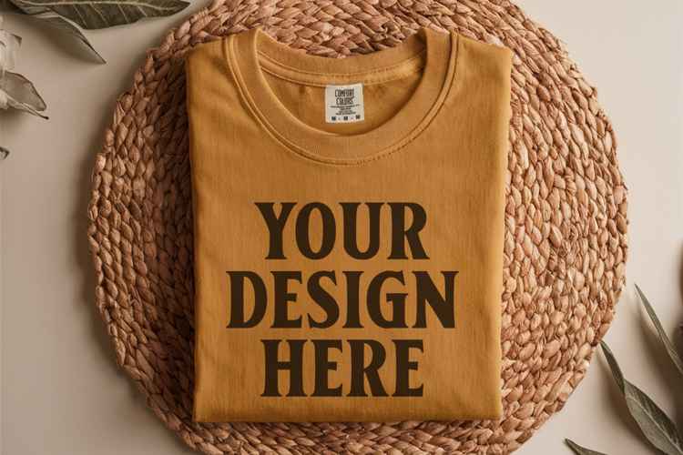 Mustard Comfort Colors 1717 Folded Tshirt Mockups