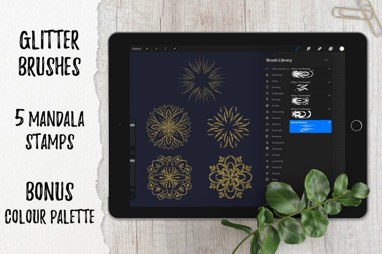Procreate brush |5 Glitter Mandala Tip Stamp example image 1