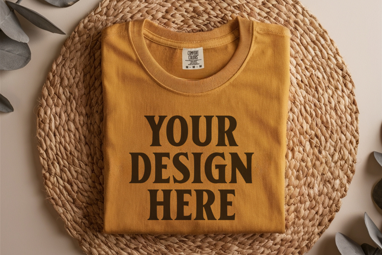Mustard Comfort Colors 1717 Folded Tshirt Mockups
