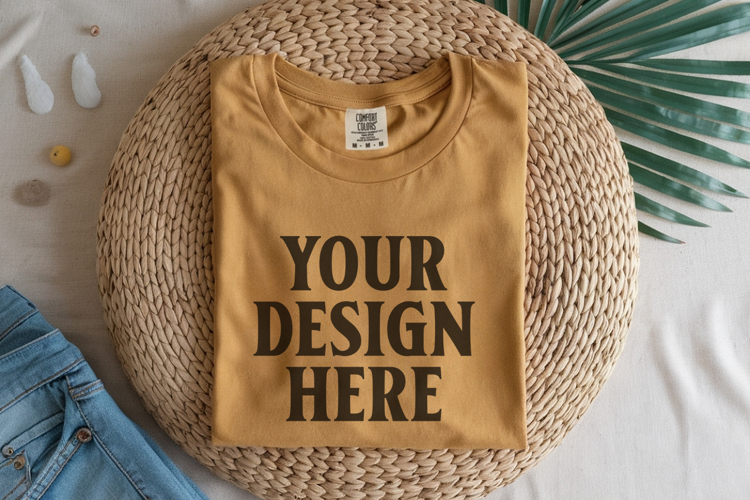 Mustard Comfort Colors 1717 Folded Tshirt Mockups