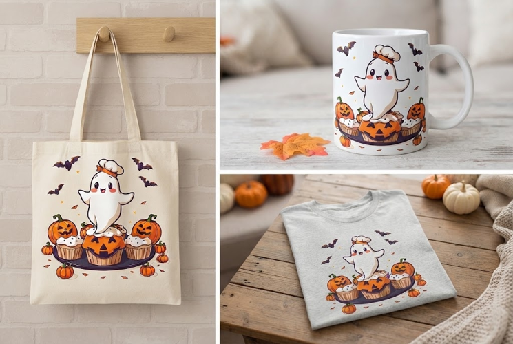 Halloween Ghost Cupcake PNG | Cute Pumpkin Bat Clipart